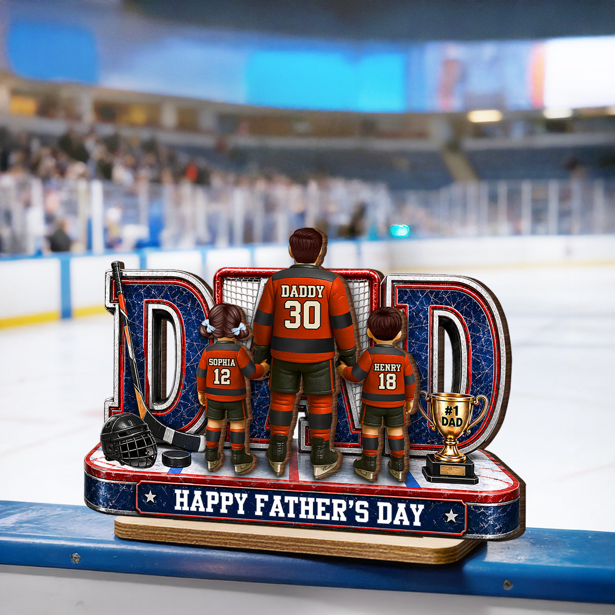 MVP Hockey Dad & Kids Together - Personalized 2-Layered Wooden Plaque - Gift For Dad, Husband