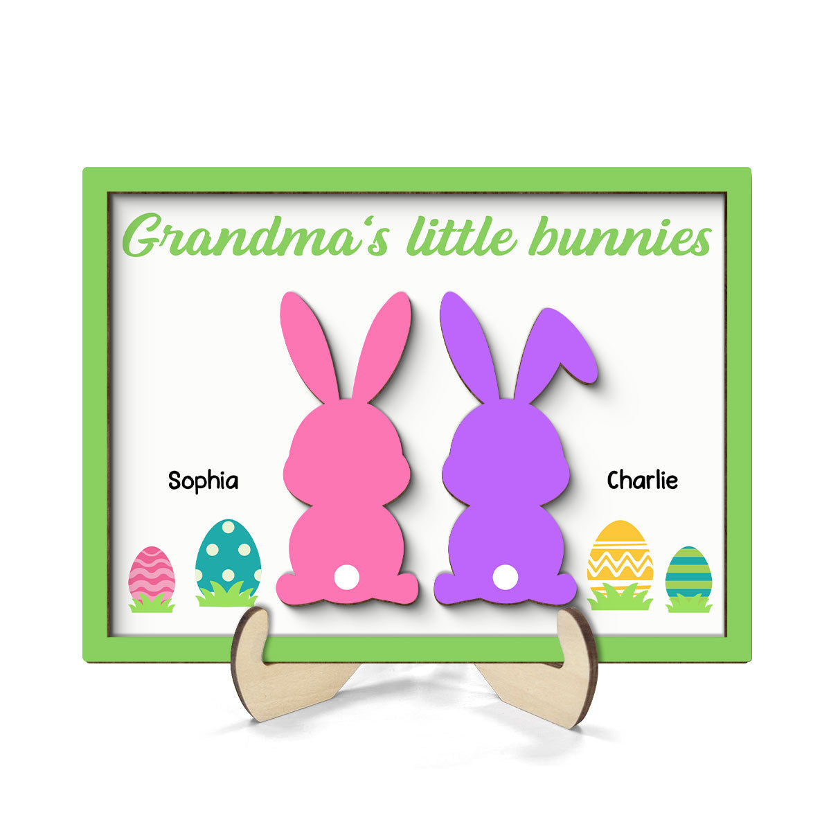 Grandma‘s Little Bunnies Easter Gift Home Decor Personalized 2-Layer Wooden Plaque