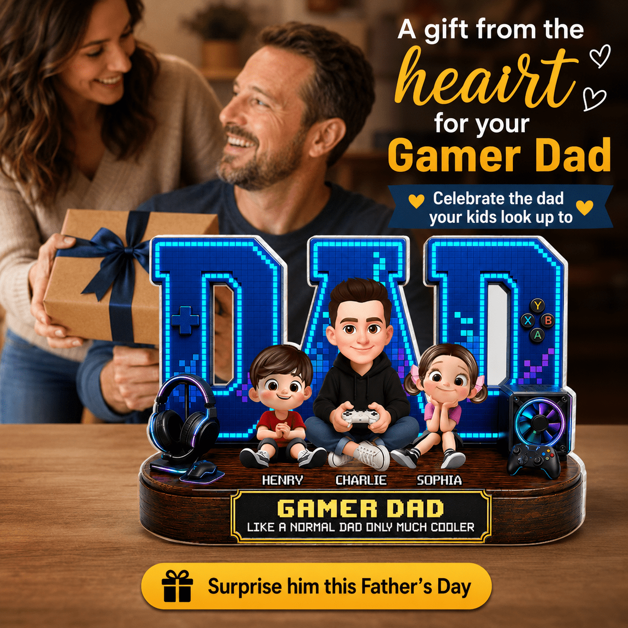 Gamer Dad Much Cooler - Personalized Acrylic Block Plaque - Gift For Dad, Husband, Gamers