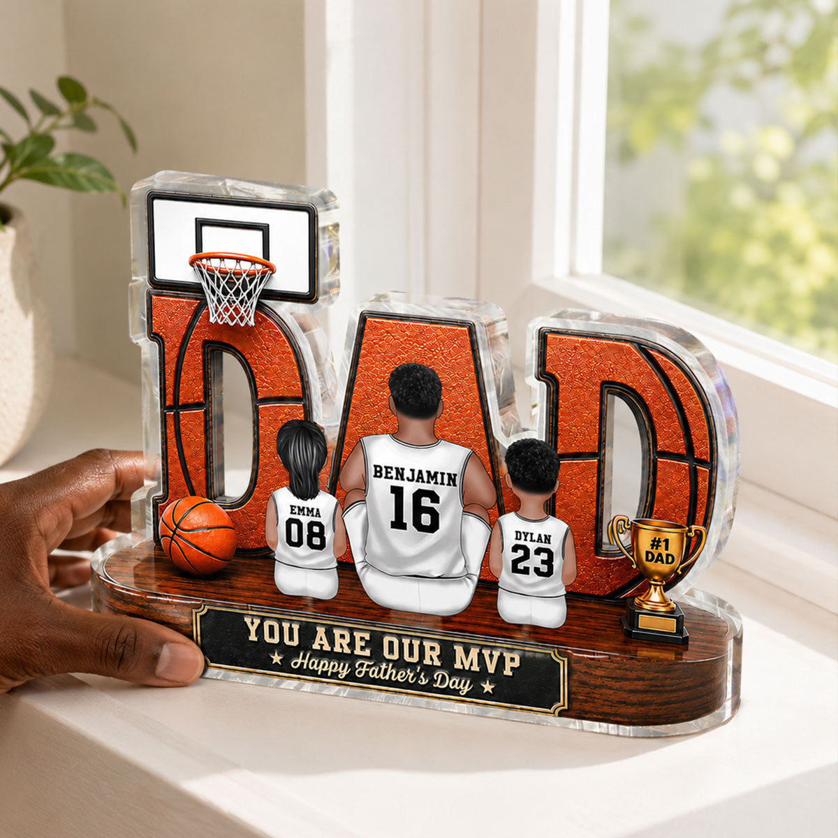 Basketball Dad Legend Daddy's Dream Team 2D Flat Printed- Personalized Acrylic Block Plaque - Gift For Dad, Husband, Basketball Fans
