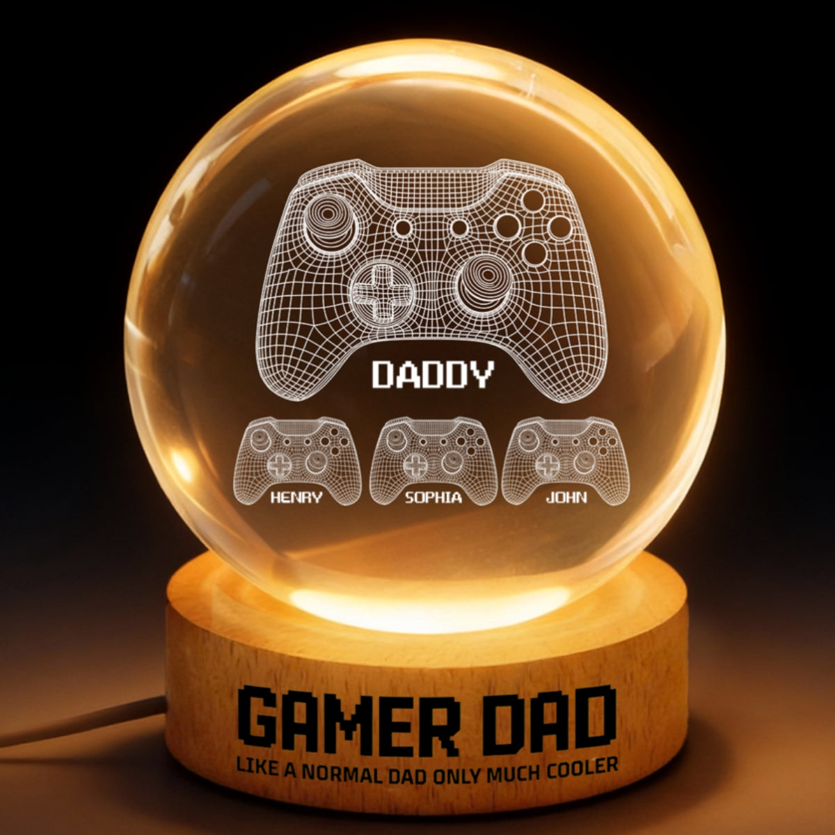 Gamer Dad Like A Normal Dad But Cooler - Personalized Crystal Ball LED Night Light - Gift For Dad