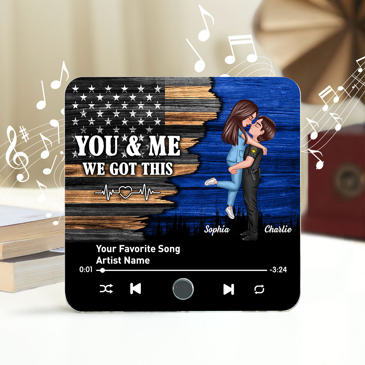 Hero Couple Hugging Kissing Favorite Song Personalized Music Fridge Magnet, Gift Gift For Her Gift For Him