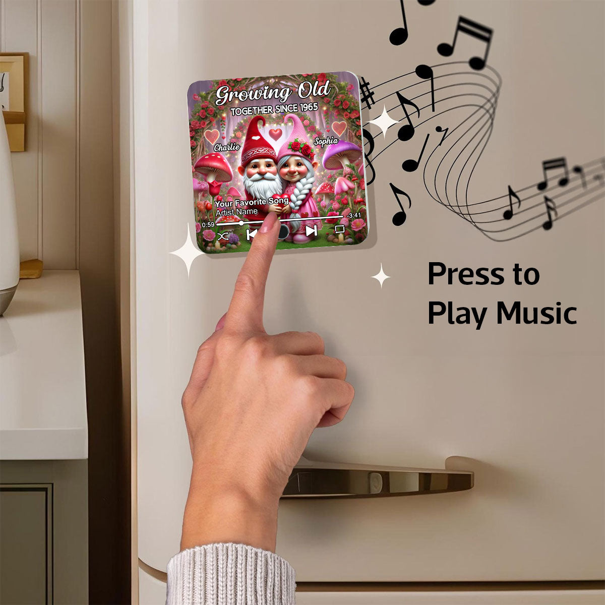 Gnome Couple Personalized Music Fridge Magnet, Heartfelt Gift For Couple, For Him, For Her, Boyfriend, Girlfriend, Husband, Wife