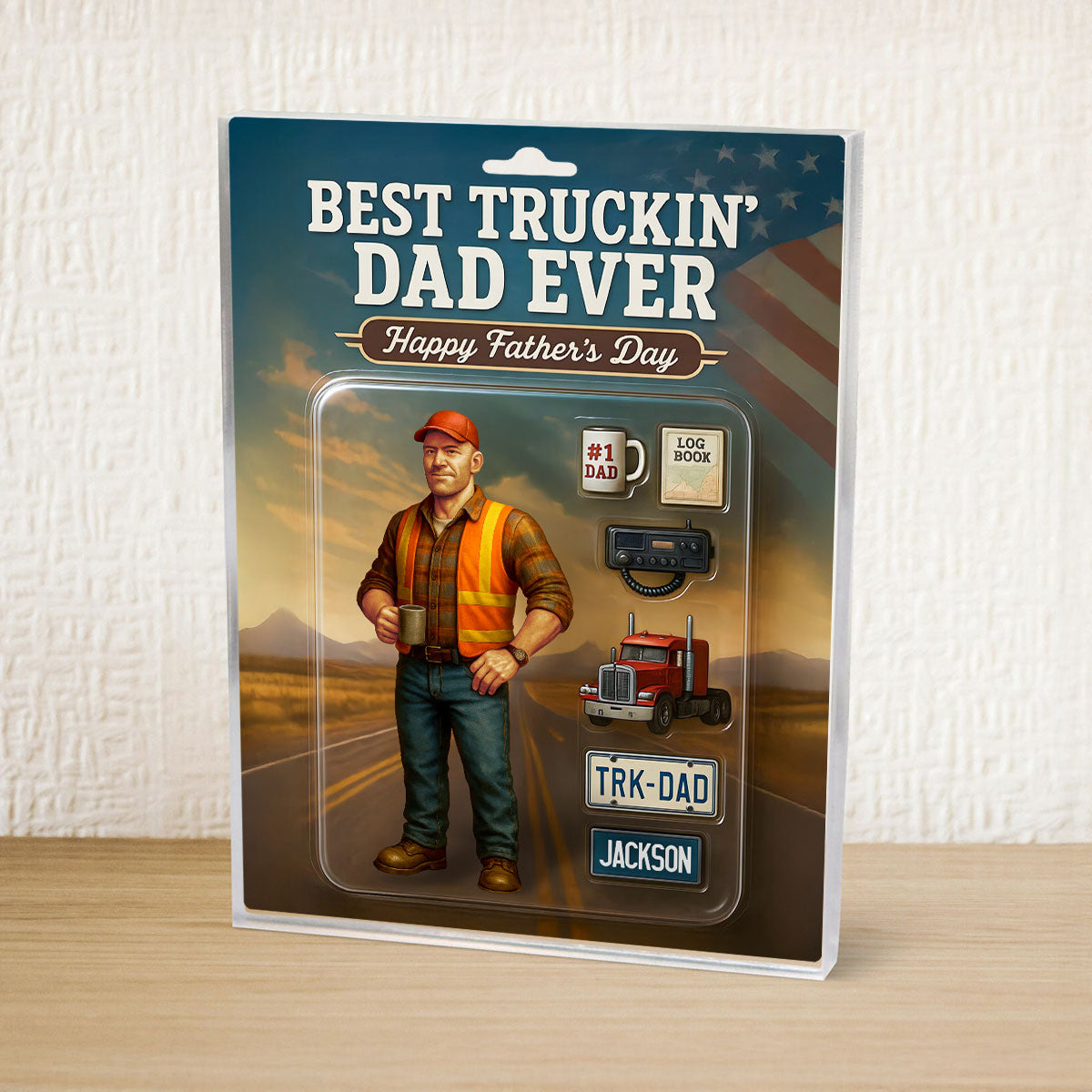Best Truckin' Dad Ever Custom Action Figure Personalized Acrylic Block Plaque, Gift for Trucker Dads