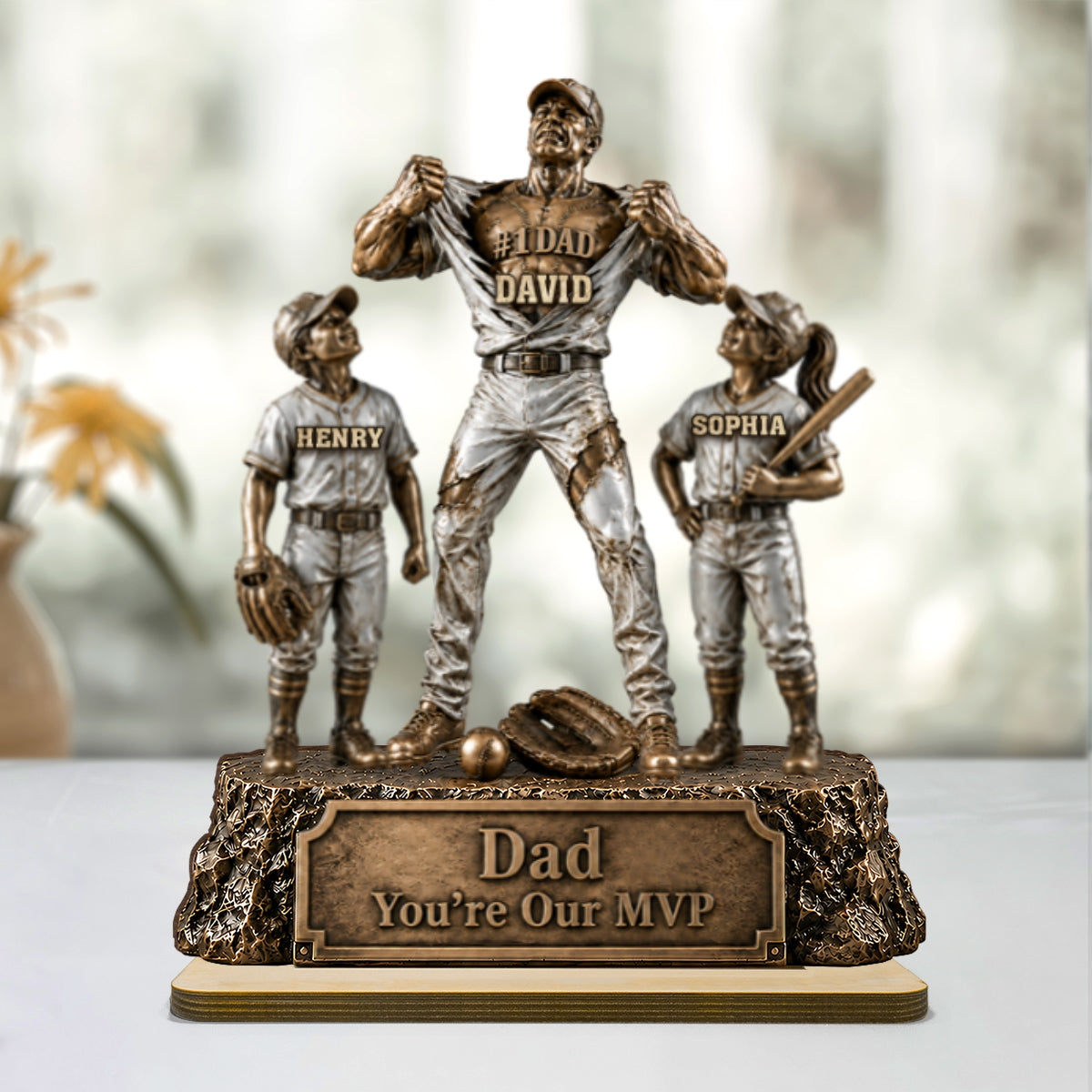 No 1 Dad Baseball Victory Trophy - Personalized 2-Layered Wooden Plaque - Gift for Dad, Husband