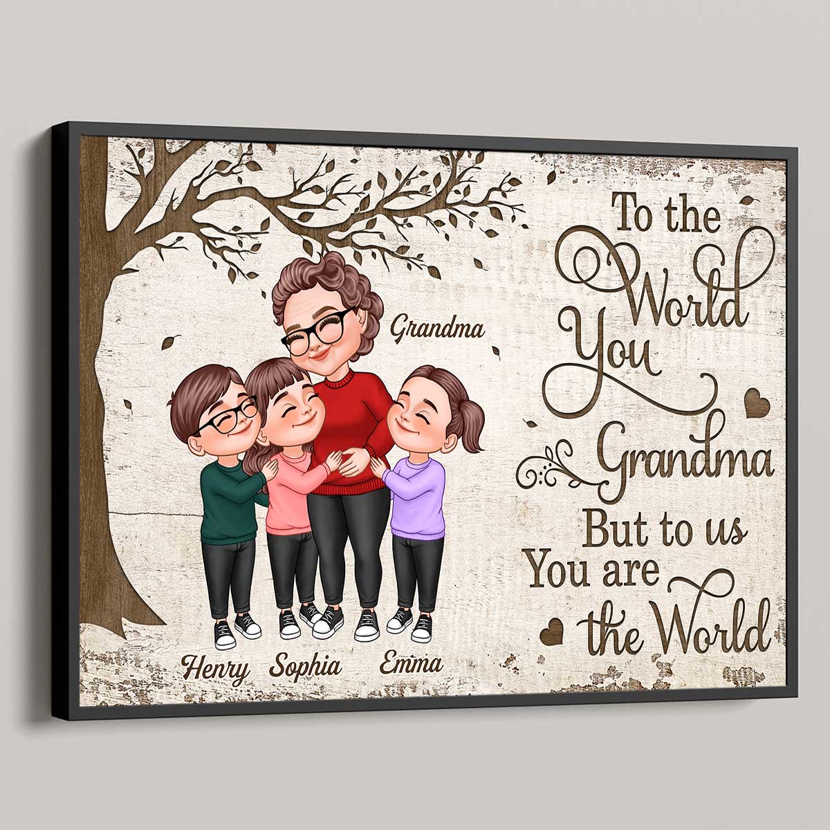 Grandkids Make Life Grand Grandma Grandkids Hugging Under Tree Personalized Poster