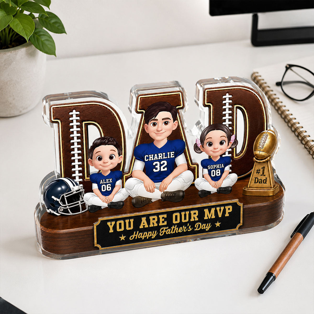 American Legend Football Family Daddy's Dream Team - Personalized Acrylic Block Plaque - Gift For Dad, Husband