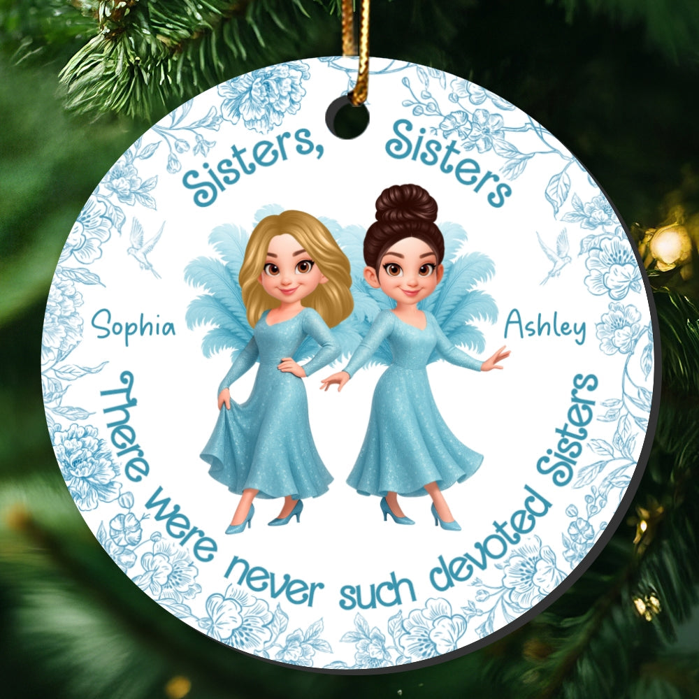 Sisters Sisters Besties in Blue Dresses Personalized Circle Ceramic Ornament