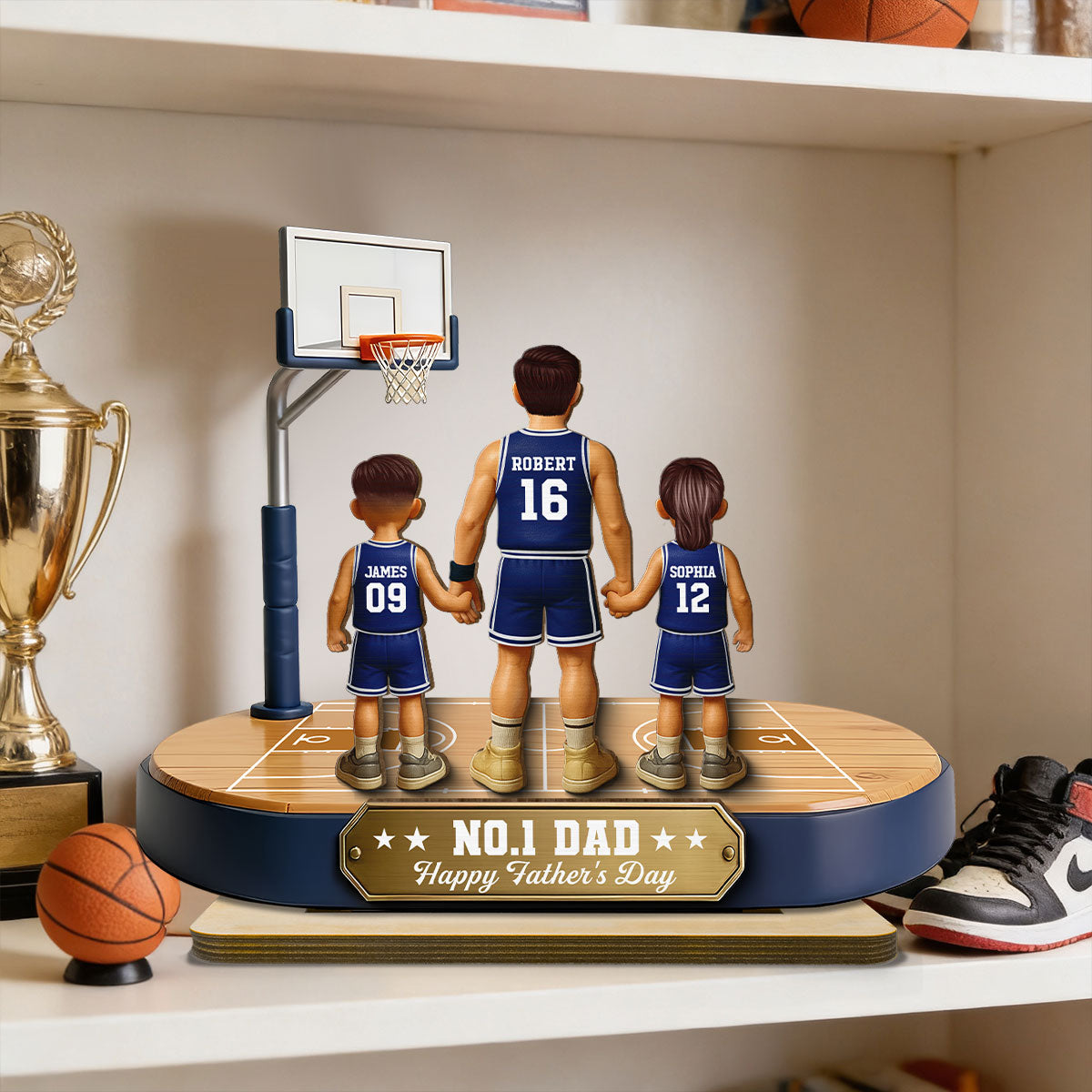 Daddy's Basketball Dream Team - Personalized 2-Layered Wooden Plaque - Gift For Basketball Dad