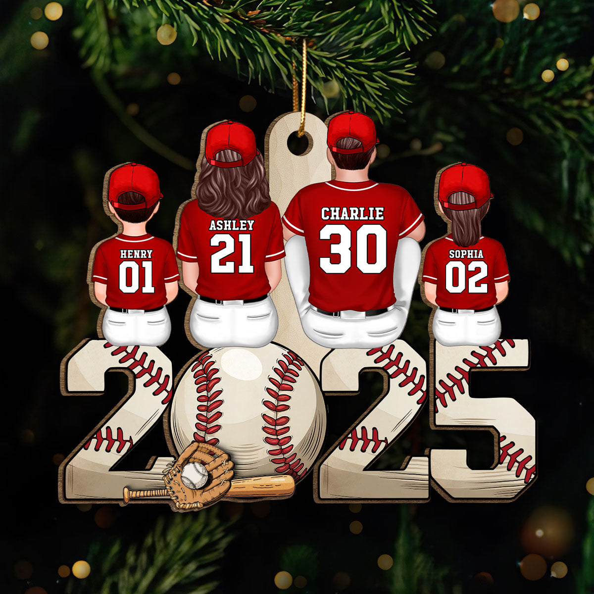 Christmas Baseball Family Personalized Wooden Ornament