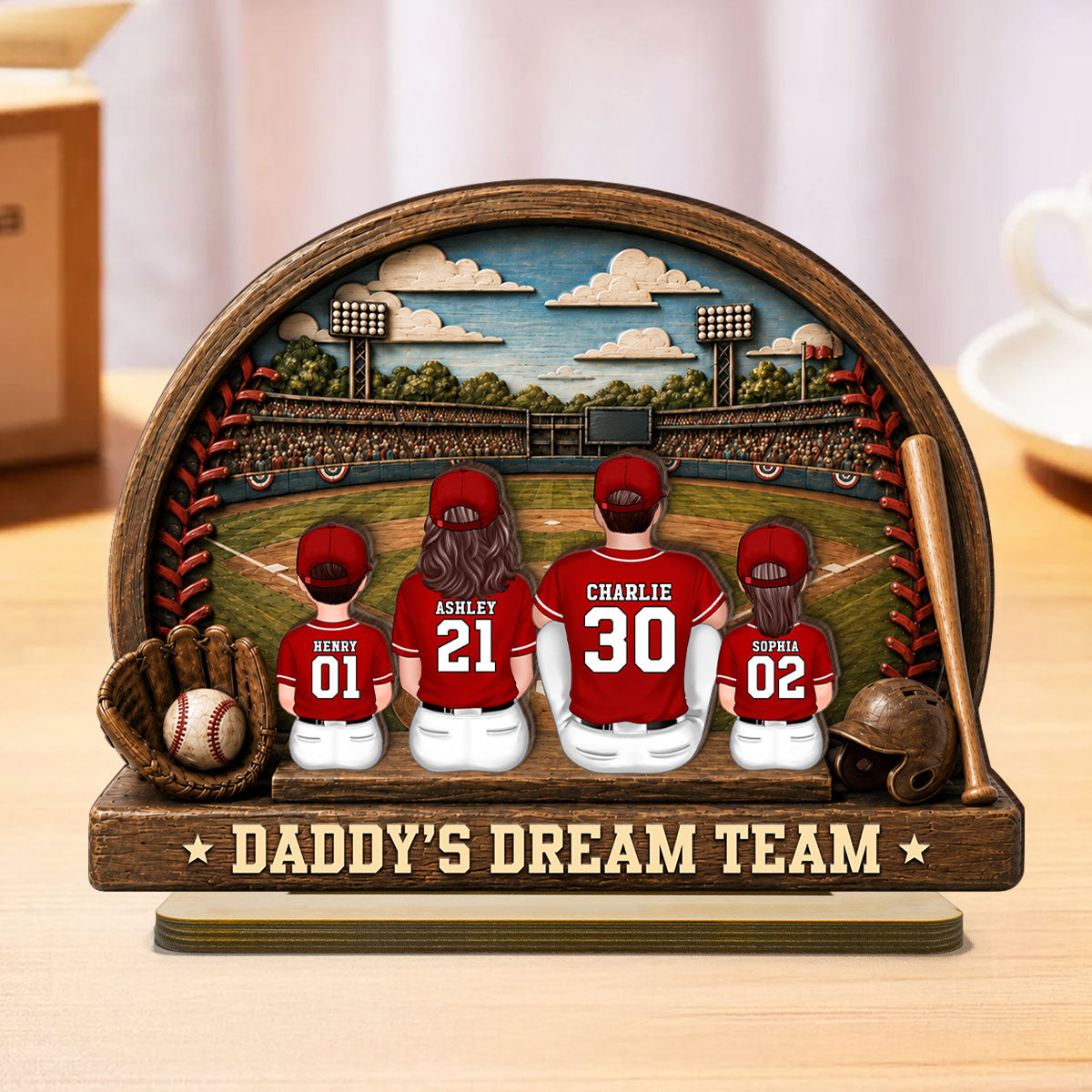 Retro Vintage Baseball Daddy's Dream Team - Personalized 2-Layered Wooden Plaque - Gift For Dad