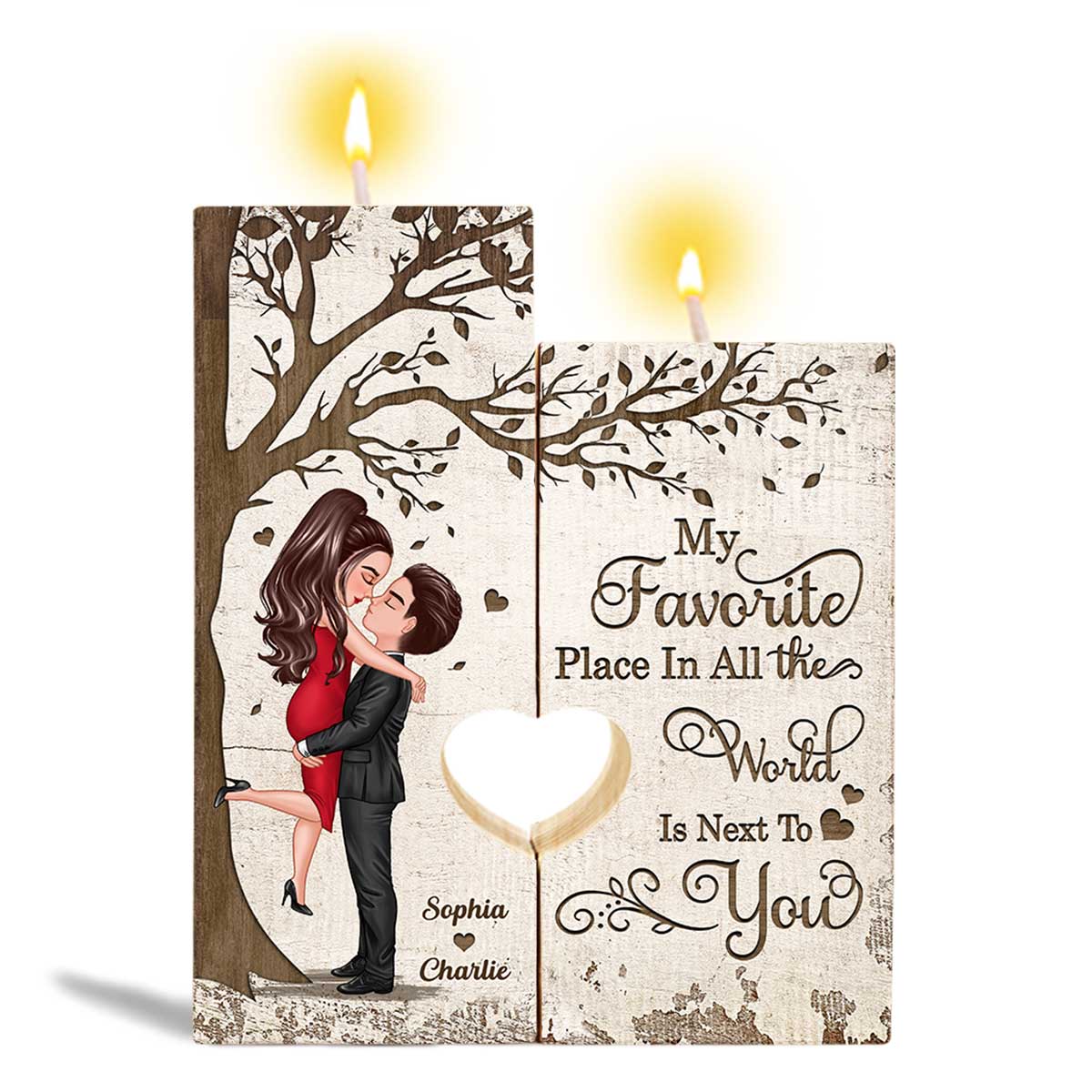 Favorite Place In The World Couple Kissing Personalized Candle Holder