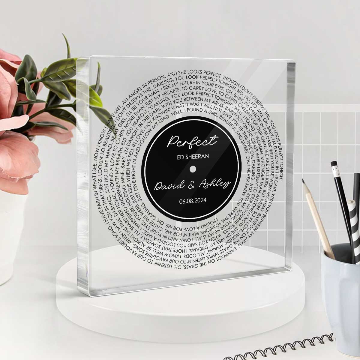 Custom Couple Favorite Song Vinyl Record Personalized Square Acrylic Block Plaque, Heartfelt 2025 Gift For Couple, For Him, For Her