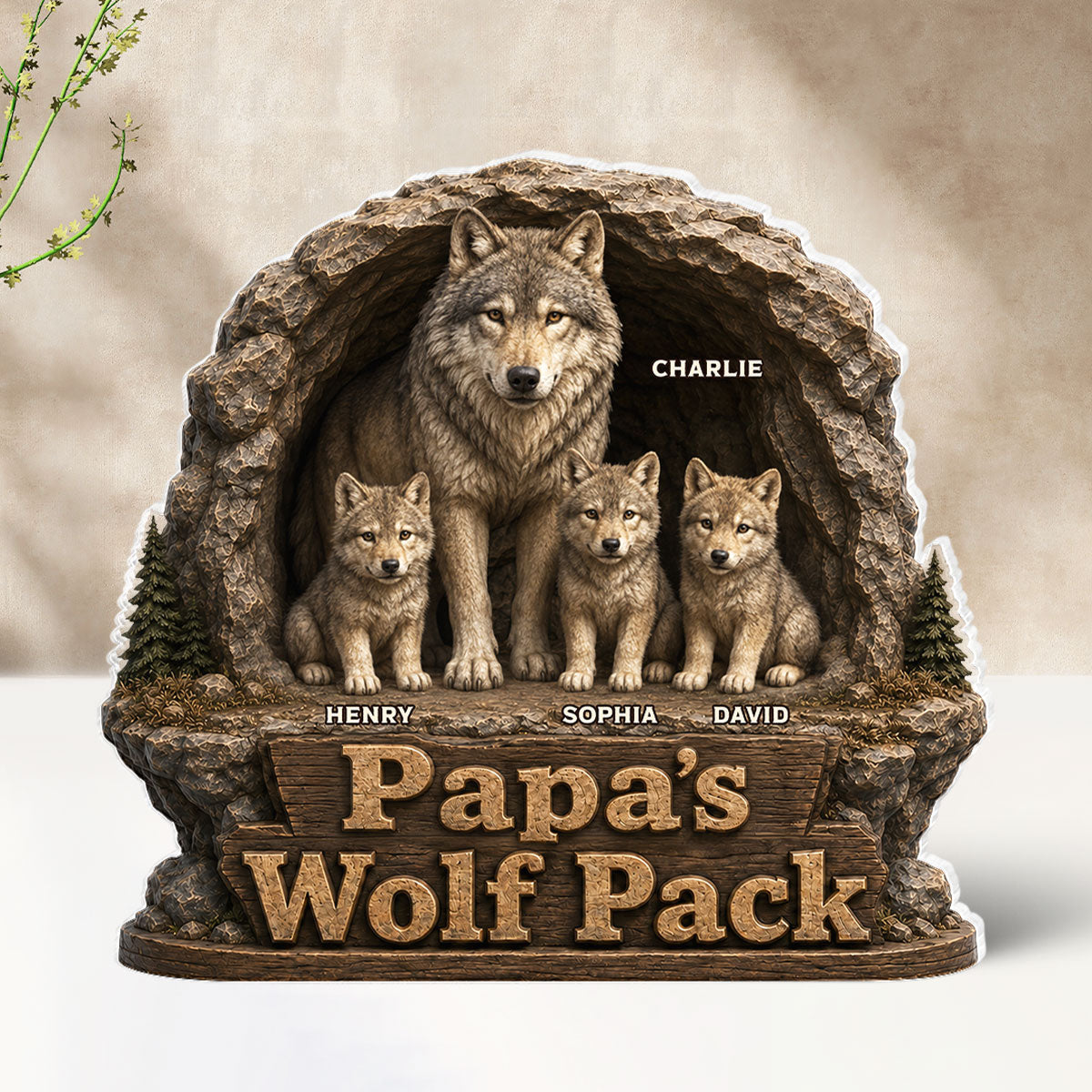 Dad Papa's Wolf Pack - Personalized Acrylic Block Plaque - Cool Gift For Dad, Husband