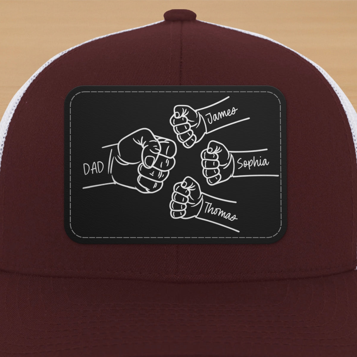 Dad Fist Bump Outline Personalized Leather Patch Hat