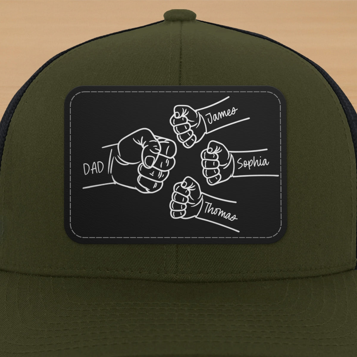 Dad Fist Bump Outline Personalized Leather Patch Hat