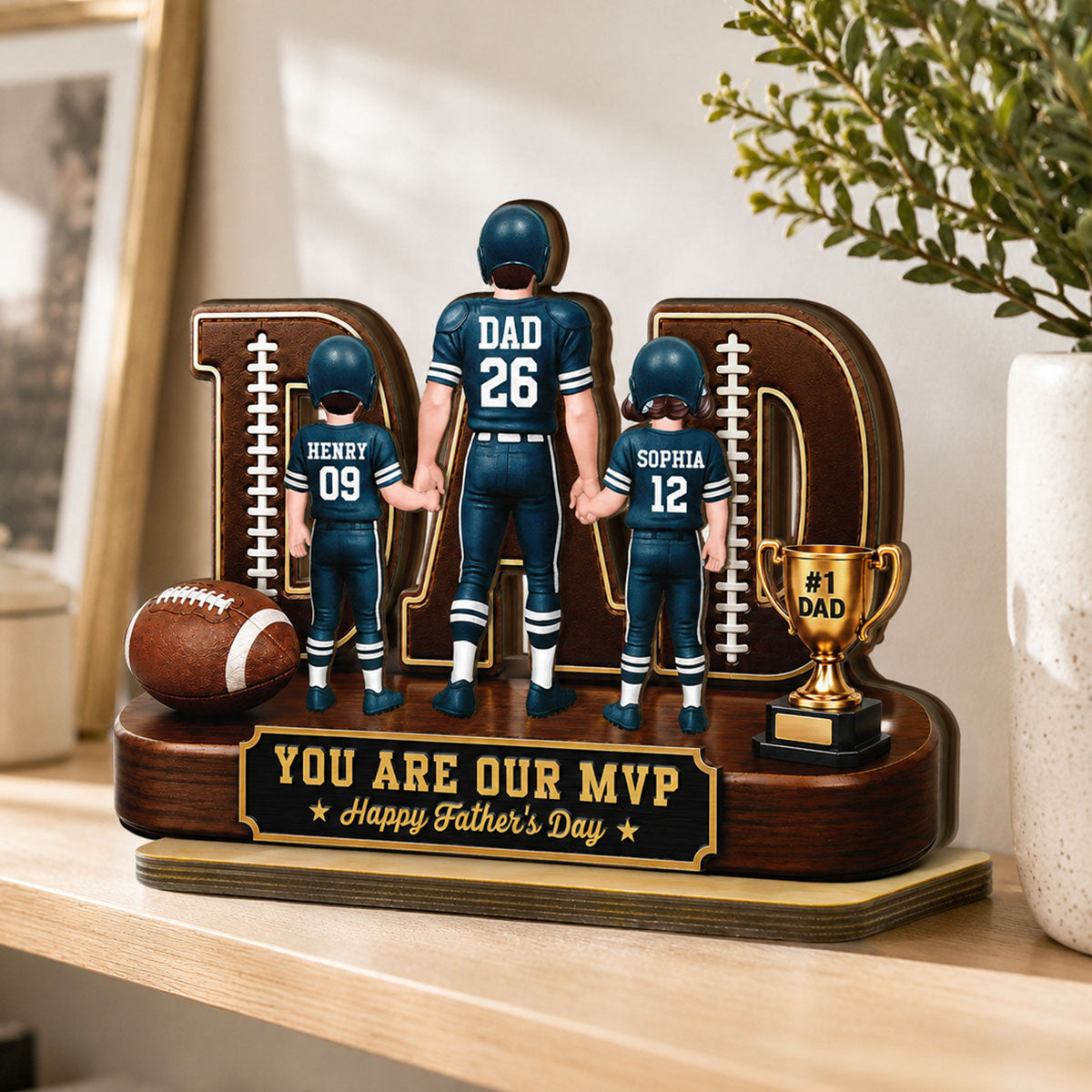 American Football No 1 Dad Legend Daddy's Dream Team - Personalized 2-Layered Wooden Plaque - Gift For Dad