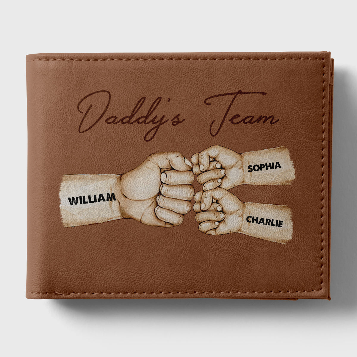 Daddy‘s Team Fist Bump Best Dad Ever Personalized Printed Leather Wallet, Gift For Husband, Dad