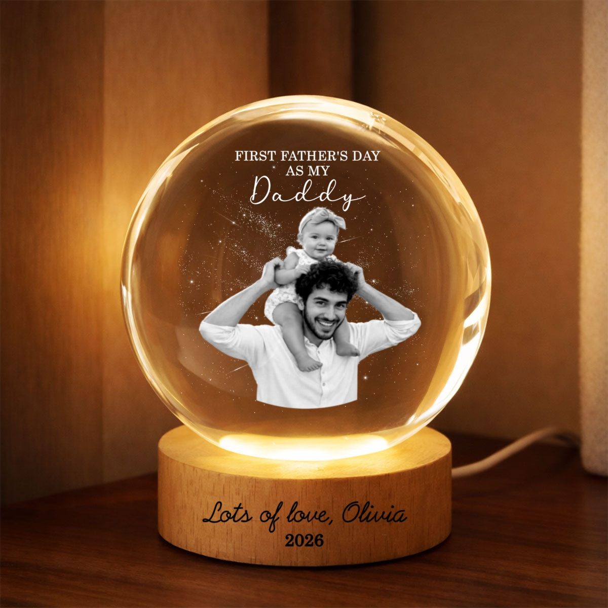 First as My Daddy - Personalized Crystal Ball LED Night Light - Gift for Dad