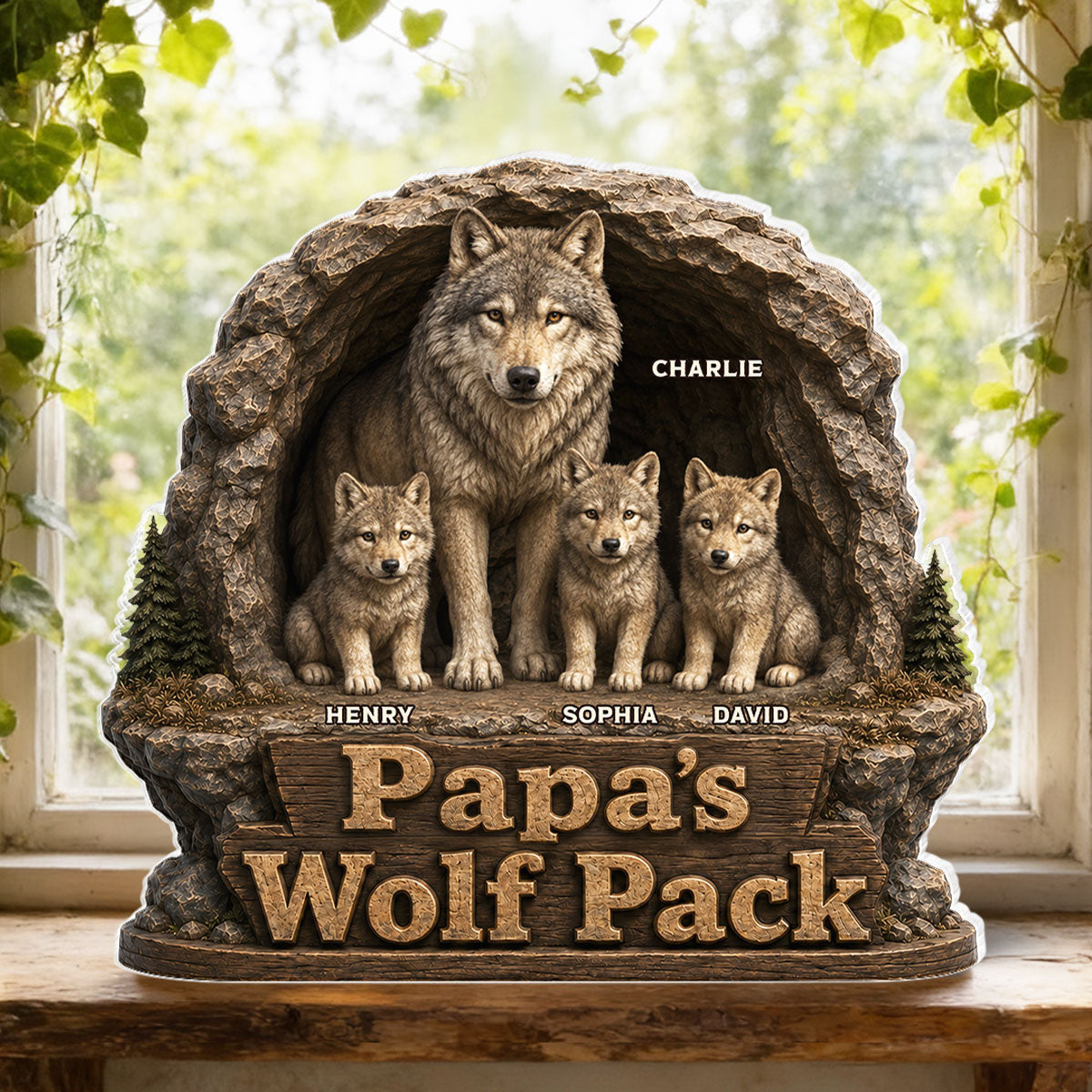 Dad Papa's Wolf Pack - Personalized Acrylic Block Plaque - Cool Gift For Dad, Husband