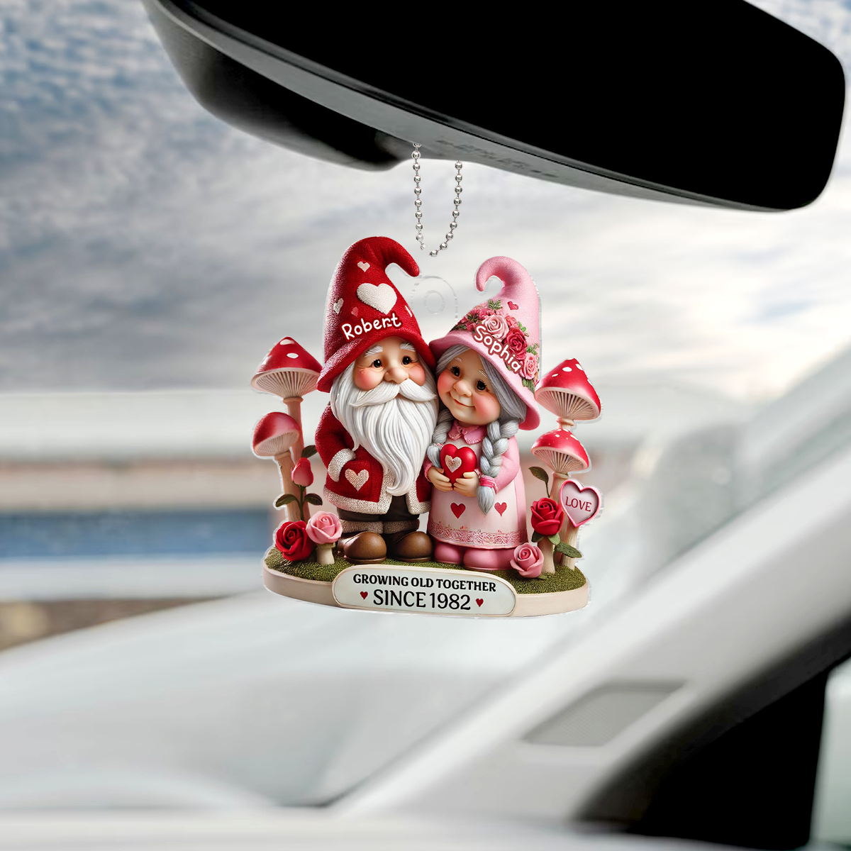 Gnome Mushroom Old Couple Gift for him, Gift for her, Personalized Acrylic Car Hanger