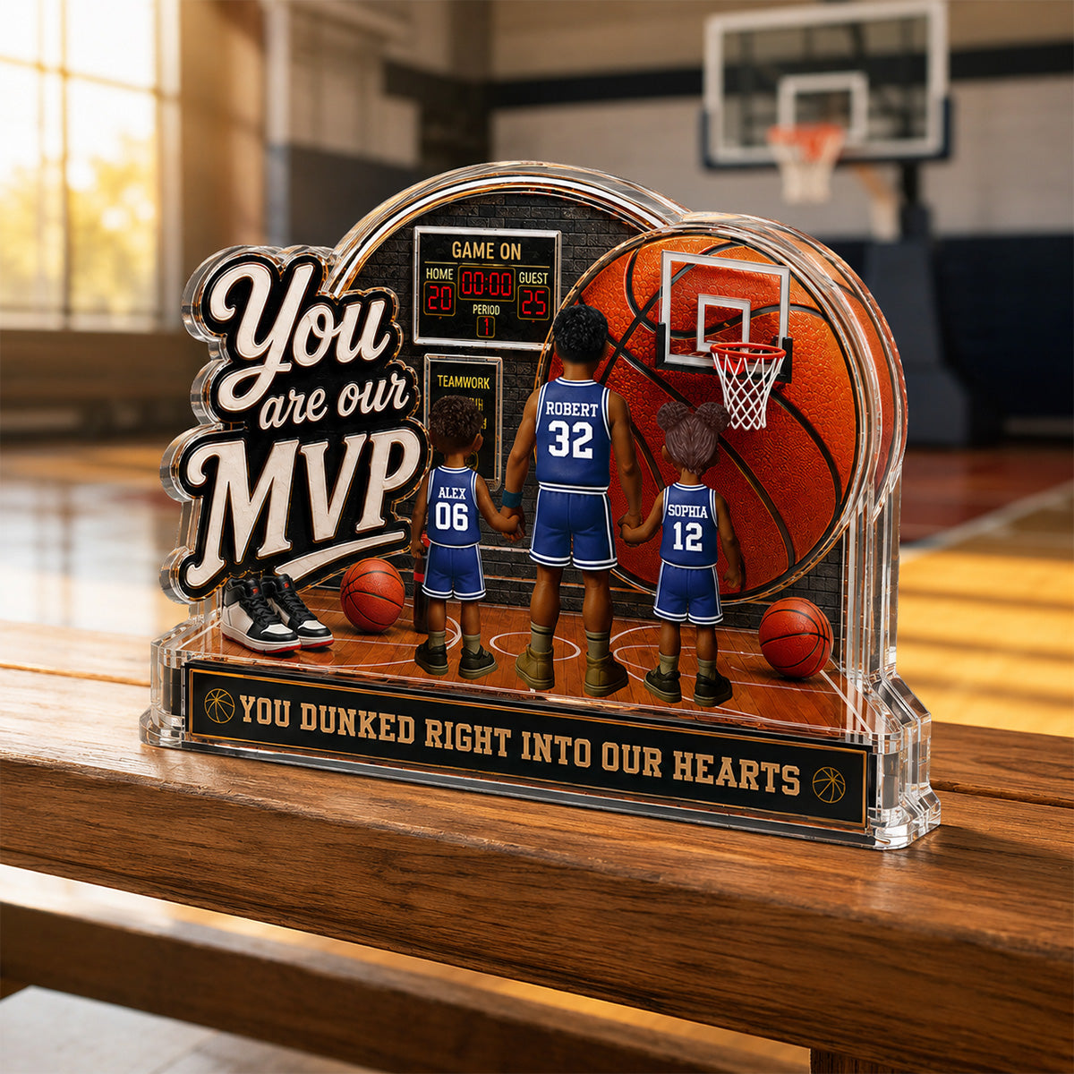 You Are Our MVP Standing Basketball Man & Kids 2D Flat - Personalized Acrylic Block Plaque - Gift For Basketball Dad