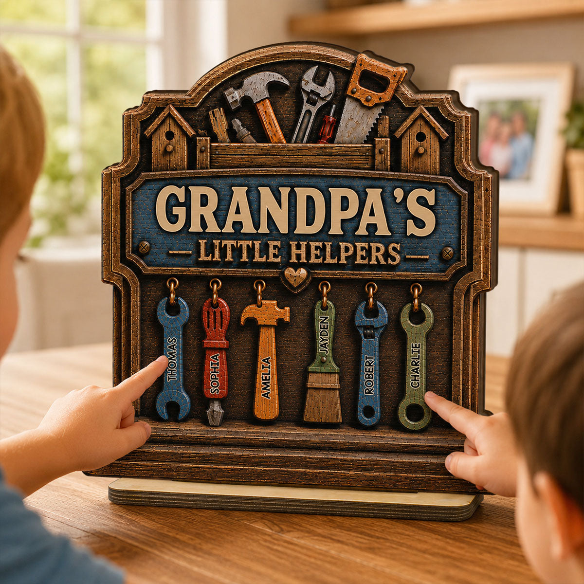 Grandpa's Little Helpers - Personalized 2-Layered Wooden Plaque - Gift For Dad, Husband, Grandpa