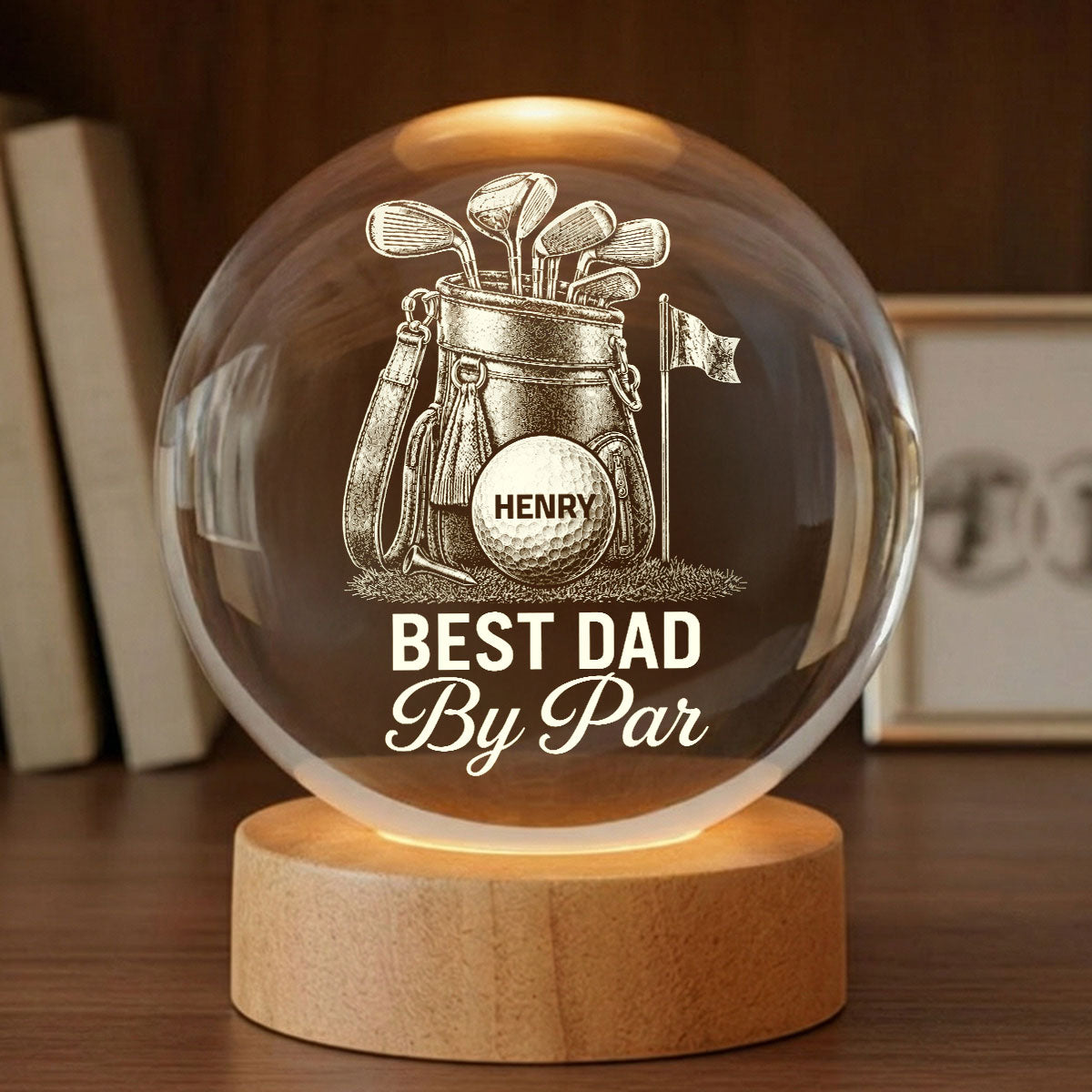 Best Dad By Par Golf Dad - Personalized Crystal Ball LED Night Light - Gift For Dad, Golf Lover