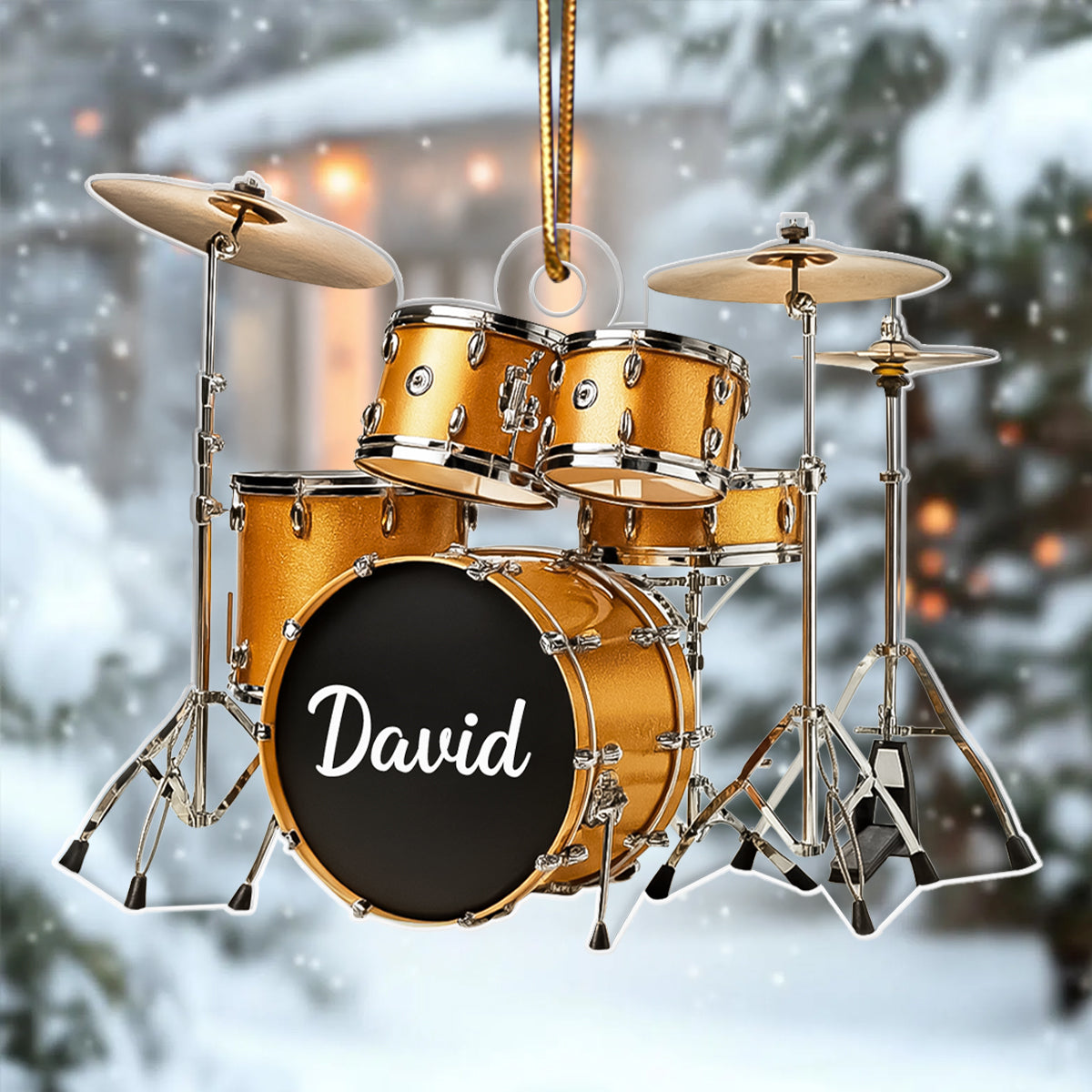 Custom Name Gold Drum Set - Personalized Acrylic Ornament - Thoughtful Drummer Christmas Gift, Musician Christmas Tree Hanging Decor
