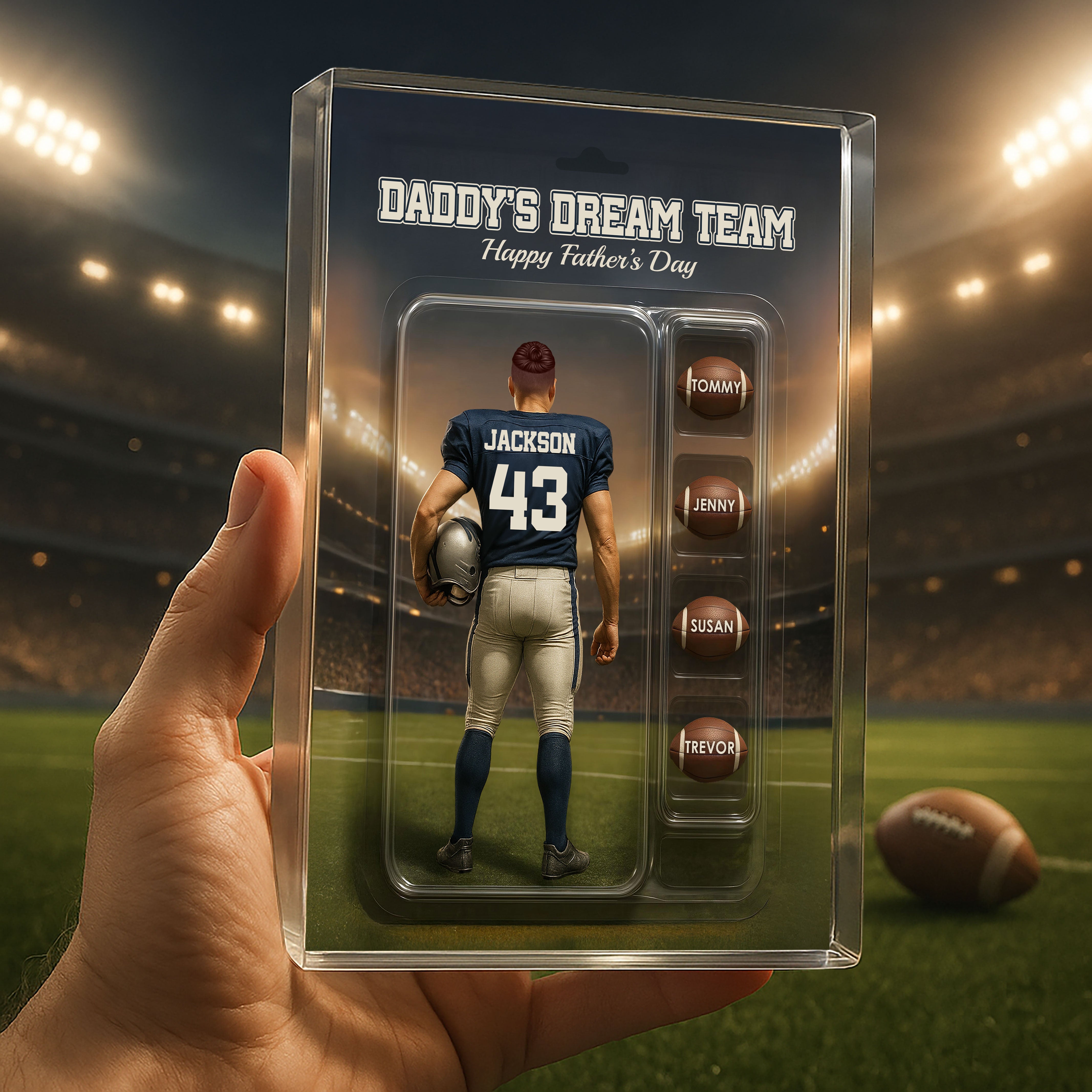 Custom Figure Football Dad With Kids' Names Personalized Acrylic Block Plaque, Perfect 2025 Gift For Him, For Dad, For Husband, For Football Lover