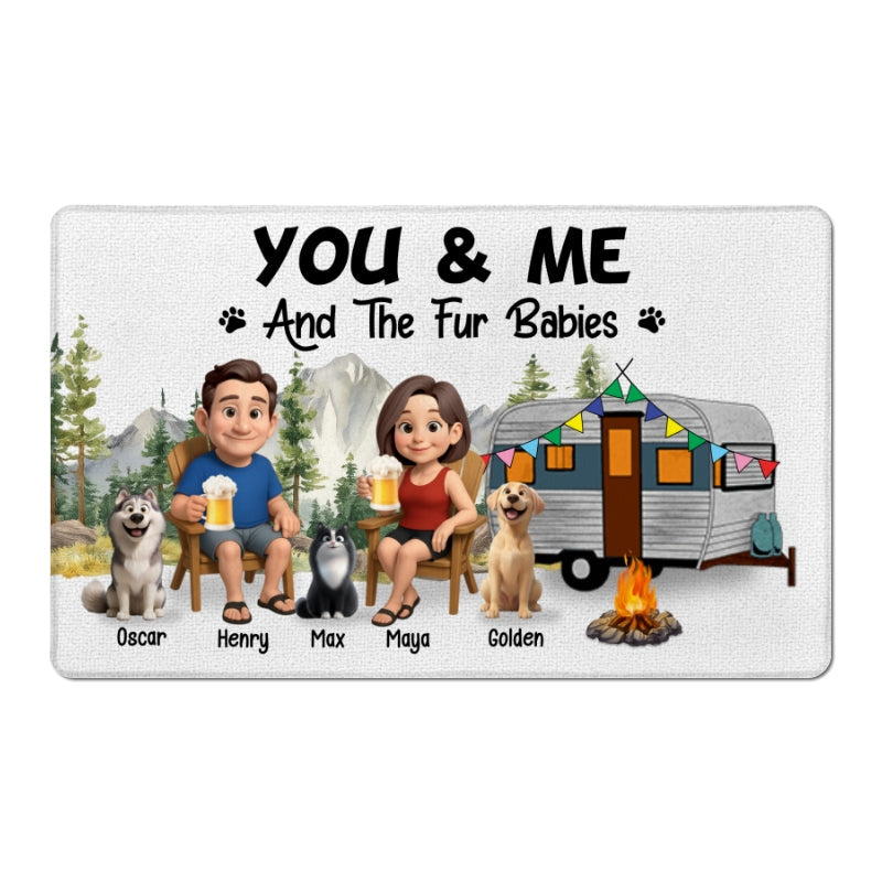 You Me And the Dogs Cats Camping Couple Personalized Doormat, Anniversary, Vacation Gift For Campers