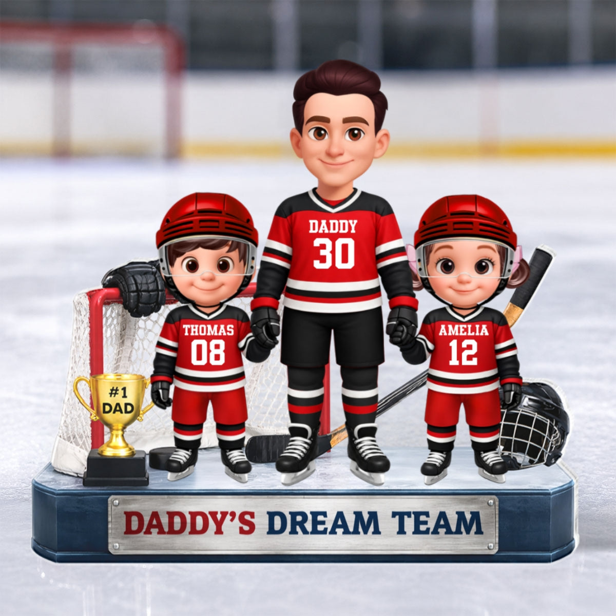 Daddy's Dream Team Hockey Dad & Kids - Personalized Acrylic Block Plaque - Gift For Dad, Husband
