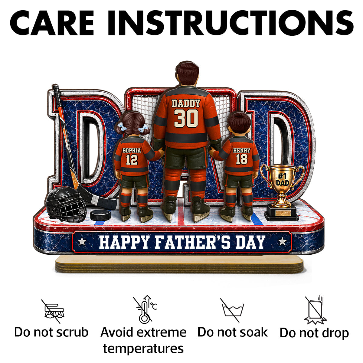 MVP Hockey Dad & Kids Together - Personalized 2-Layered Wooden Plaque - Gift For Dad, Husband