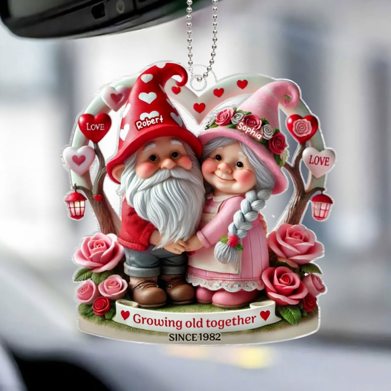 Gnome 3D Effect Old Couple Gift for him, Gift for her, Personalized Acrylic Car Hanger
