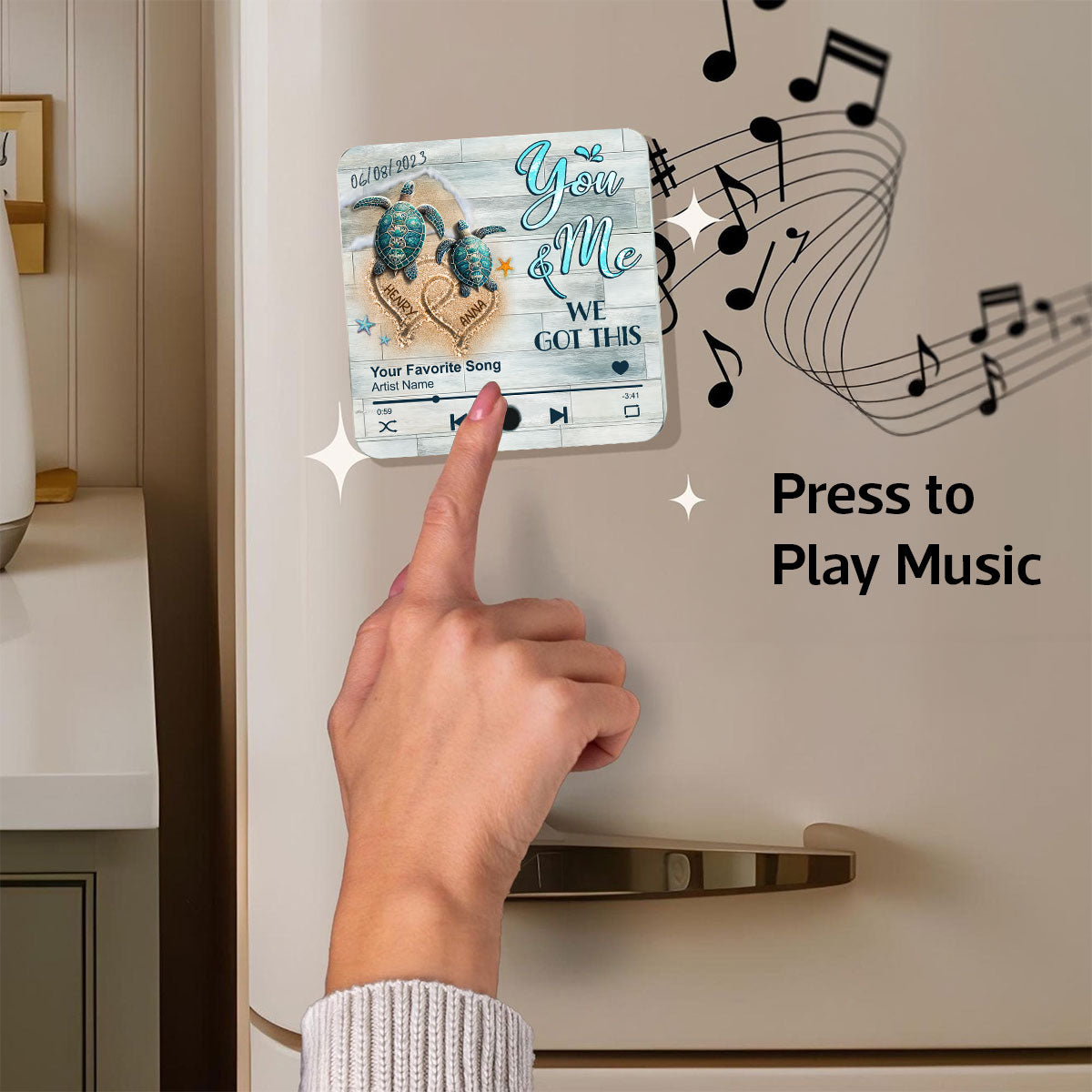 I Found You & You Found Me Sea Turtles Personalized Music Fridge Magnet, Gift For Couple