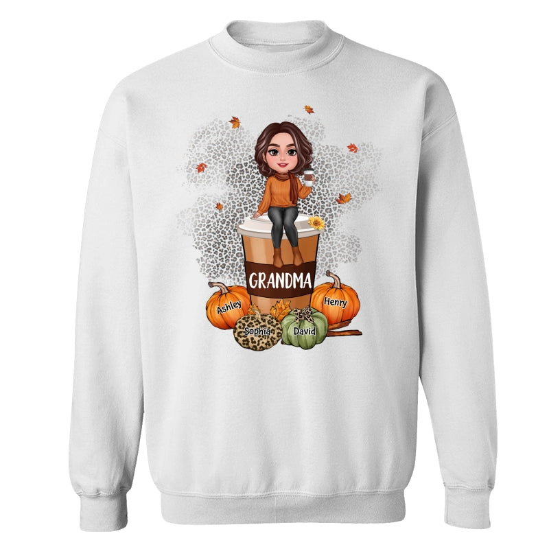 Grandma Mom Sitting On Pumpkin Spice Latte Personalized Shirt
