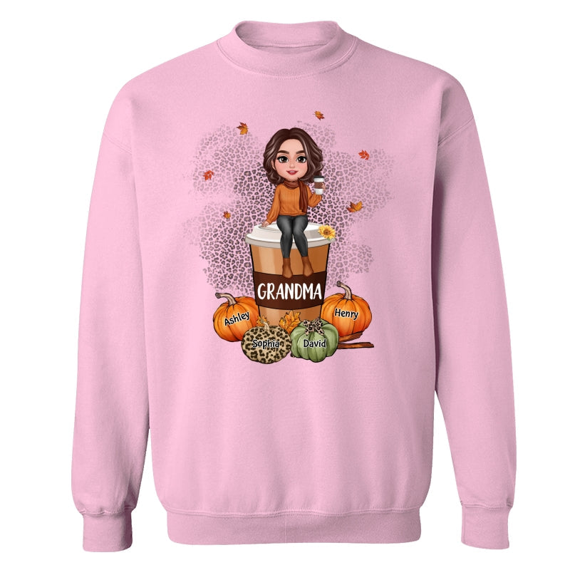 Grandma Mom Sitting On Pumpkin Spice Latte Personalized Shirt