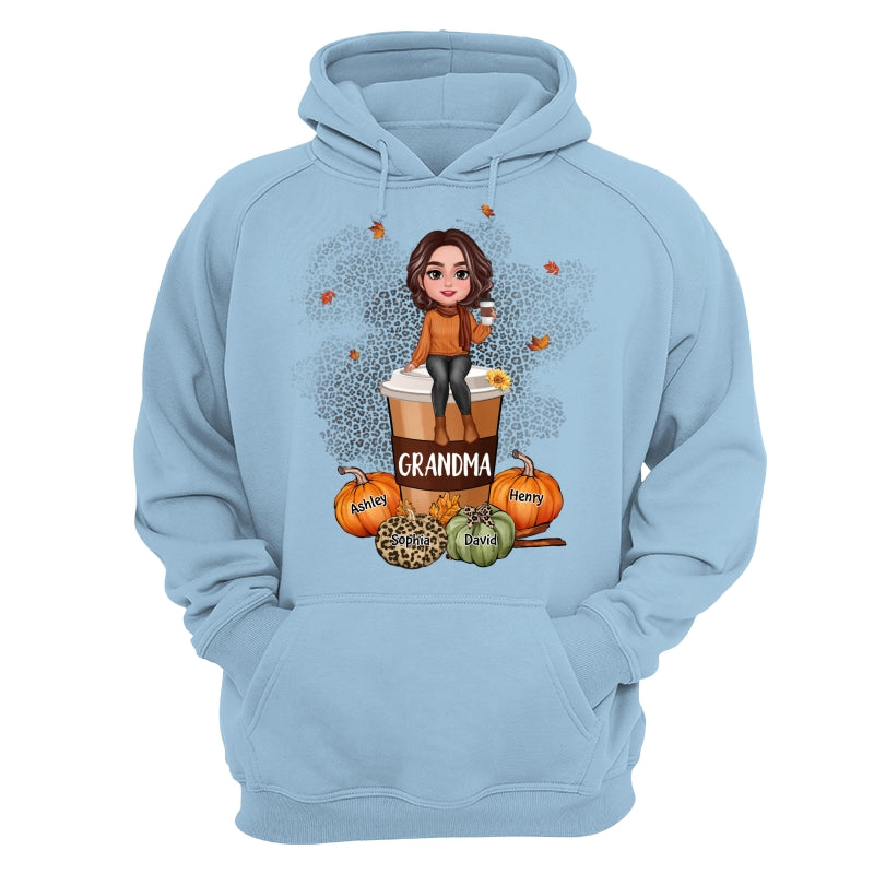 Grandma Mom Sitting On Pumpkin Spice Latte Personalized Shirt