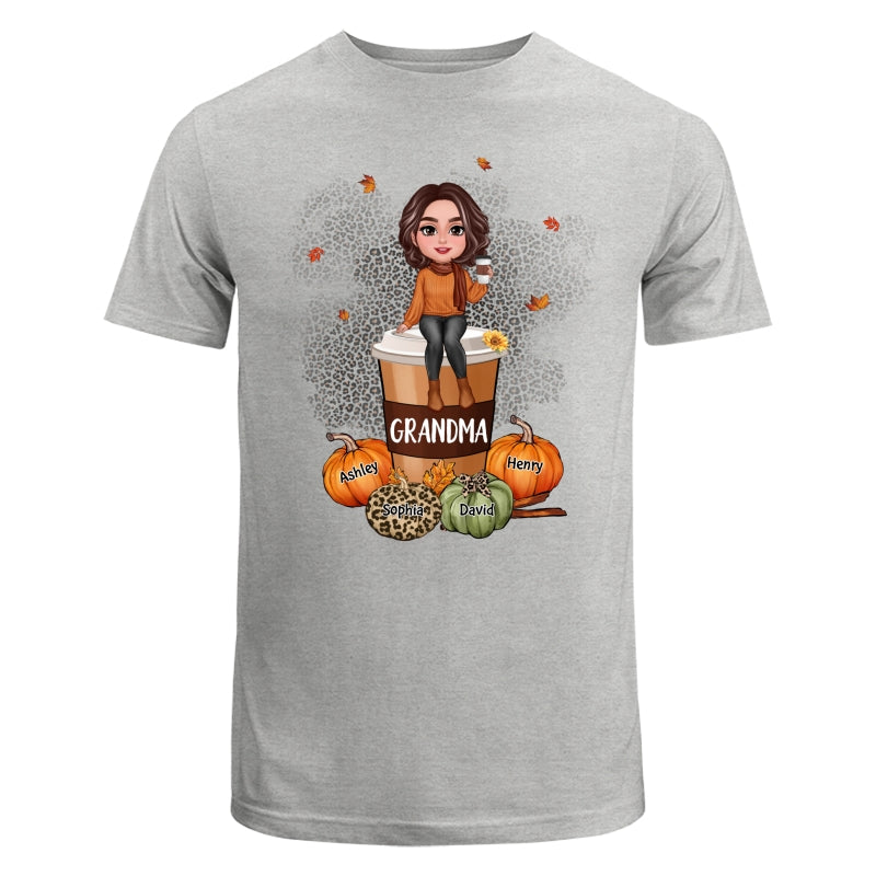 Grandma Mom Sitting On Pumpkin Spice Latte Personalized Shirt