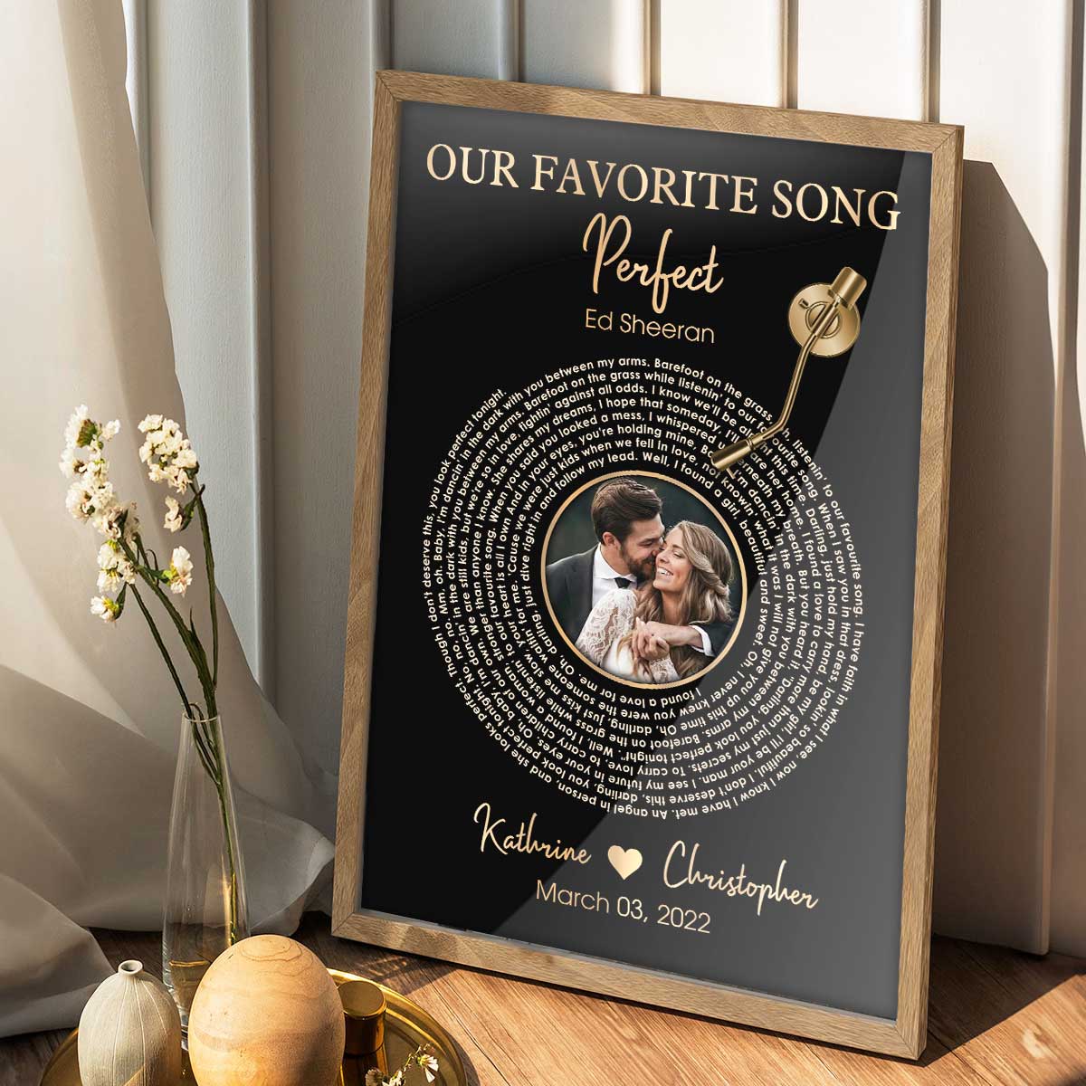 Upload Photo Metallic Effect Song Lyrics Art Personalized Poster, Anniversary Gift For Her, For Him