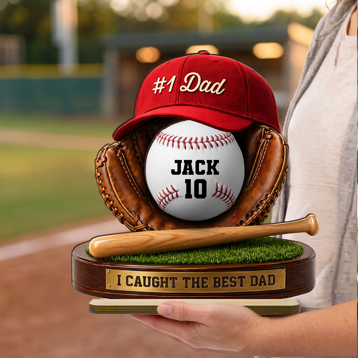No 1 Baseball Dad - Personalized 2-Layered Wooden Plaque - Gift for Dad, Husband