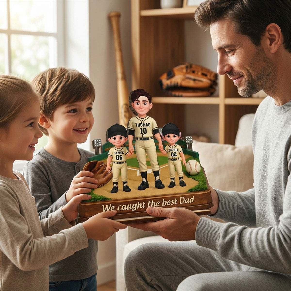 We Caught The Best Dad Baseball Field - Personalized 2-Layered Wooden Plaque - Gift For Baseball Dad