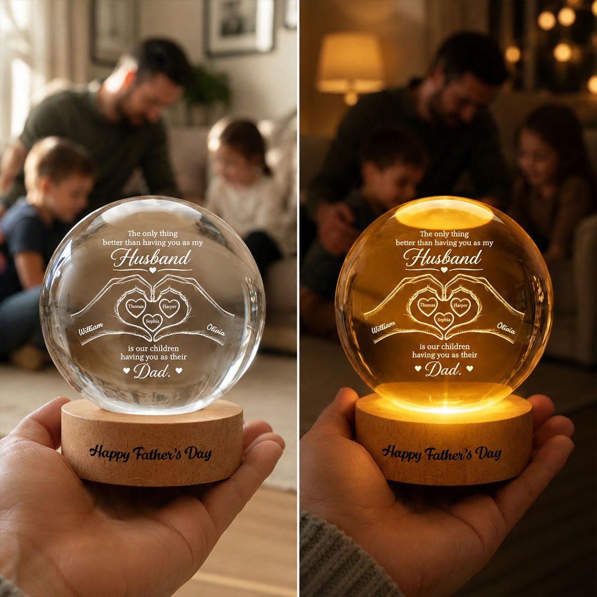 The Only Thing Having You As My Husband Hearts in Hands - Personalized Crystal Ball LED Night Light - Gift For Husband