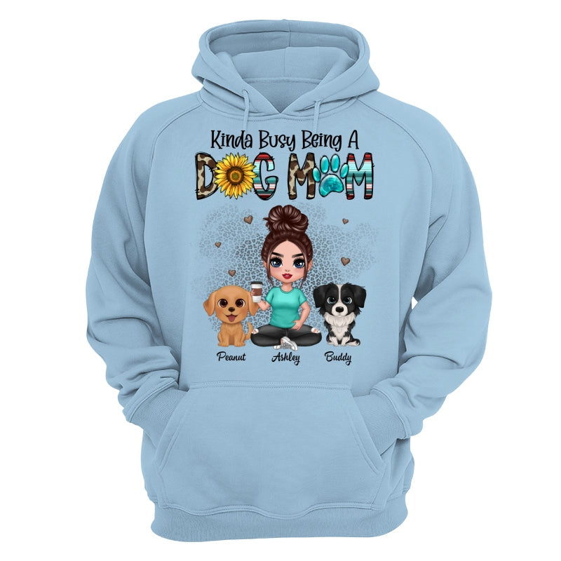 Kinda Busy Being A Dog Mom Western Pattern Teal Leopard Sunflower Doll Girl & Watercolor Dog Personalized Shirt