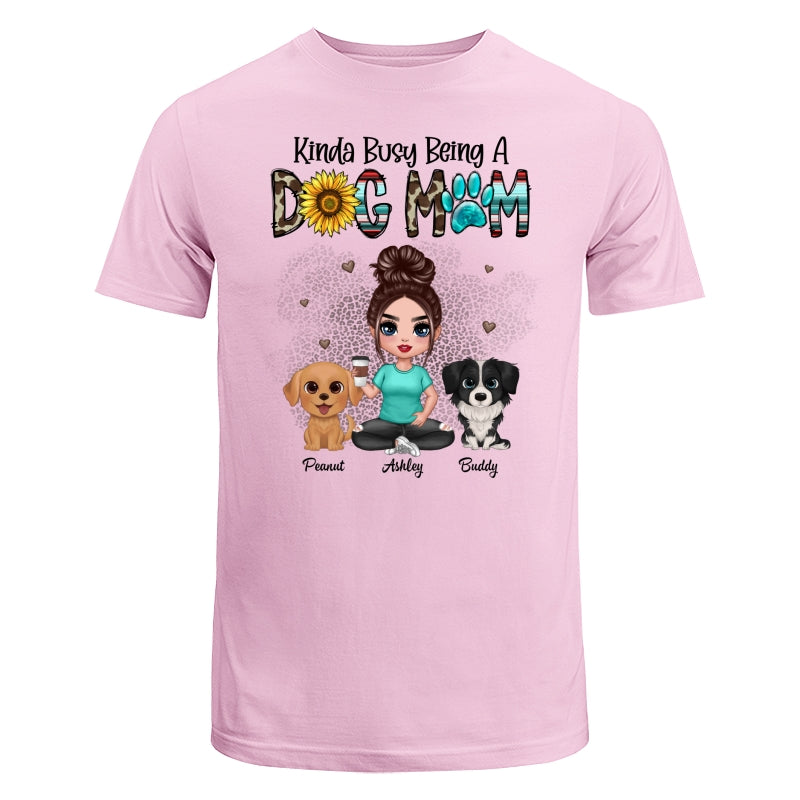 Kinda Busy Being A Dog Mom Western Pattern Teal Leopard Sunflower Doll Girl & Watercolor Dog Personalized Shirt