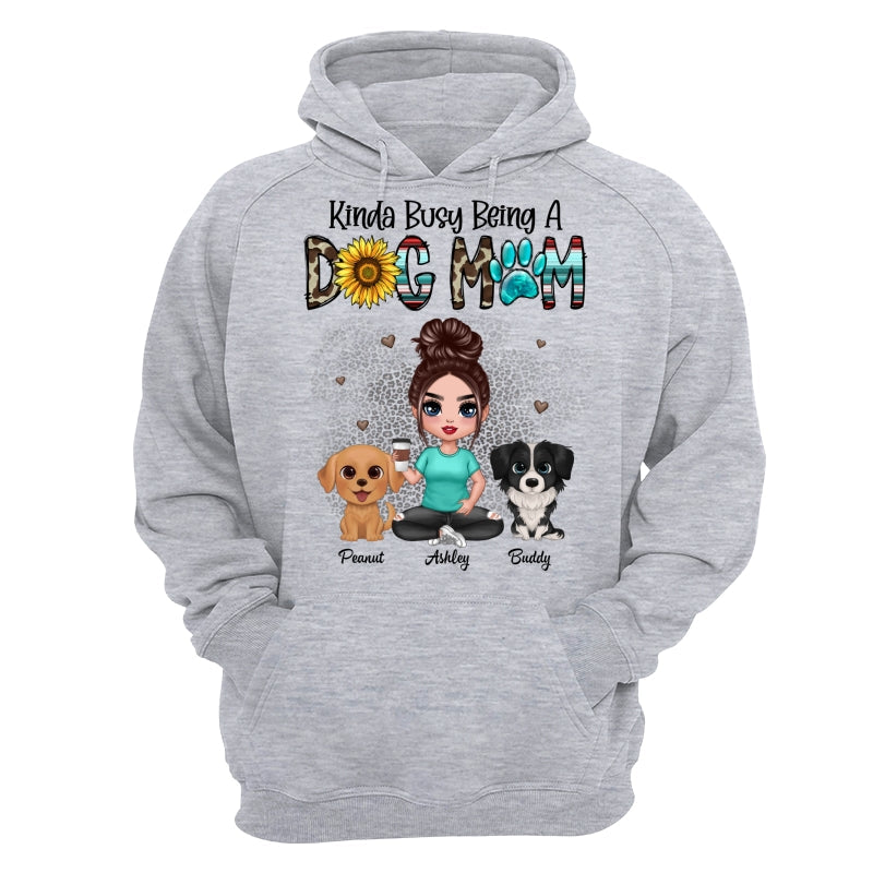 Kinda Busy Being A Dog Mom Western Pattern Teal Leopard Sunflower Doll Girl & Watercolor Dog Personalized Shirt
