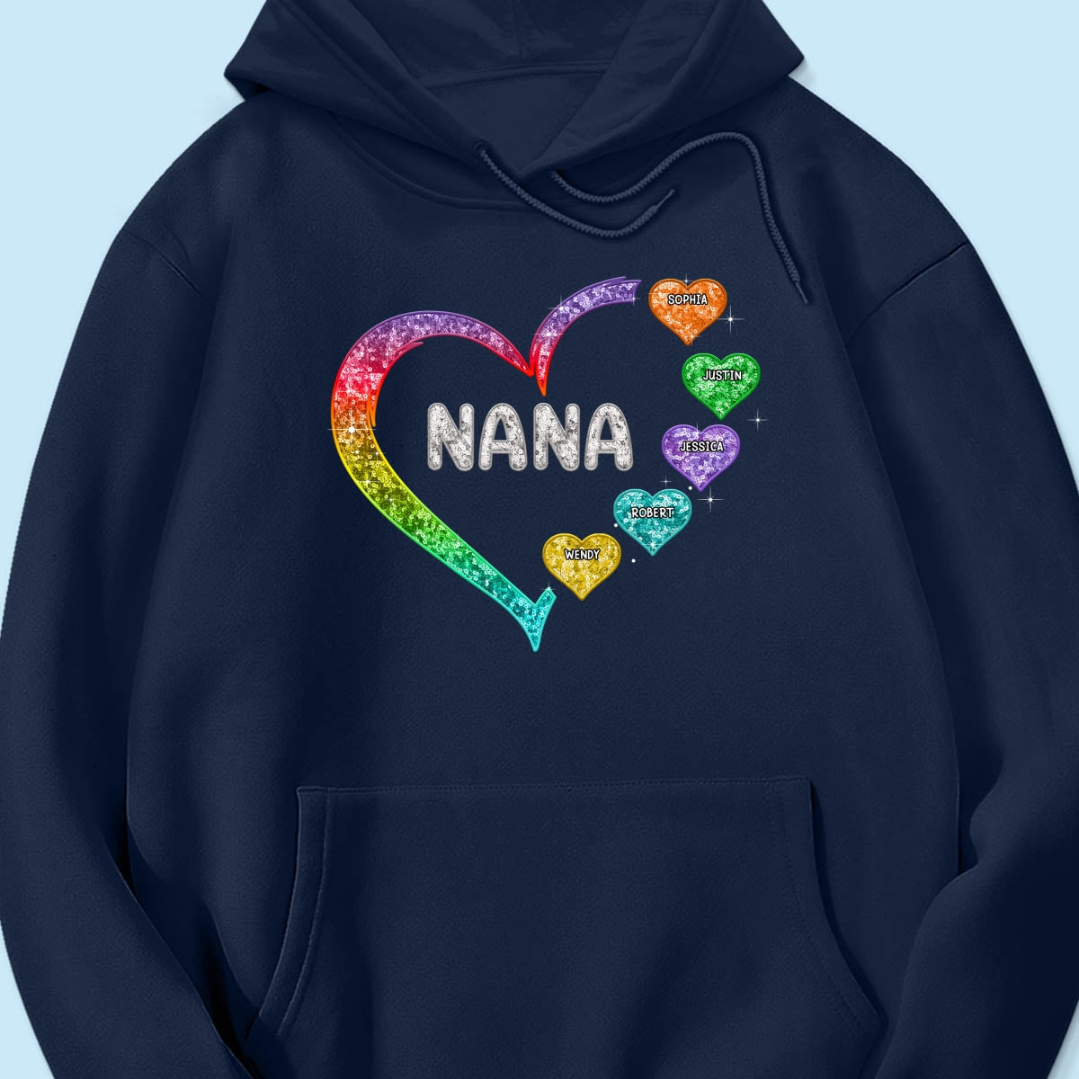 Grandma Mom Heart Faux Sequin Embroidery Personalized Shirt