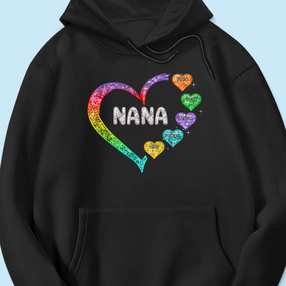 Grandma Mom Heart Faux Sequin Embroidery Personalized Shirt