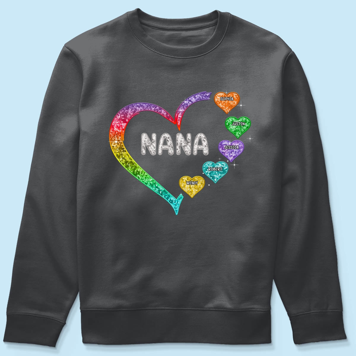 Grandma Mom Heart Faux Sequin Embroidery Personalized Shirt