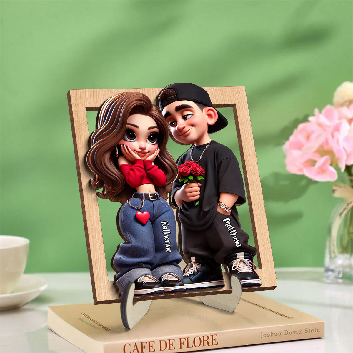 Personalized Y2K Couple 3D Effect Frame 2-Layer Wooden Plaque, Gift, Anniversary Gift For Him For Her